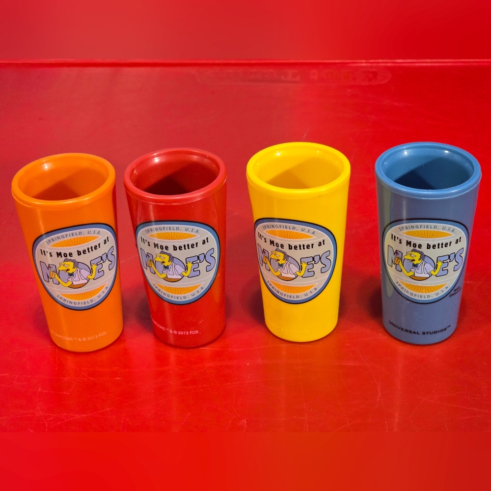 Simpsons Shot Glasses Set 4 Colors Plastic Moe Better At Moes Universal 2013
